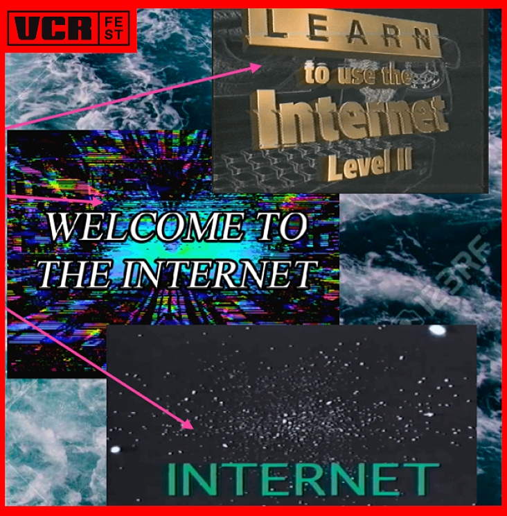 Image depicts a colourful montage of simple 80s style graphics including the text 'Welcome to the Internet' and 'Learn to use the Internet: level 3'